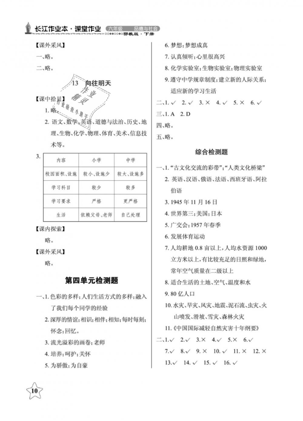 2019年長江作業(yè)本課堂作業(yè)六年級品德與社會下冊鄂教版 第10頁