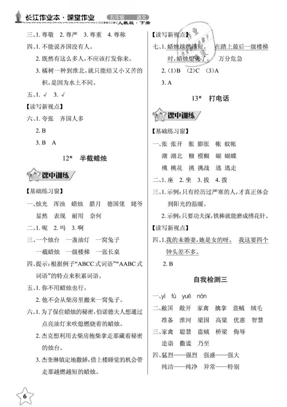 2019年長(zhǎng)江作業(yè)本同步練習(xí)冊(cè)五年級(jí)語(yǔ)文下冊(cè)人教版 第6頁(yè)