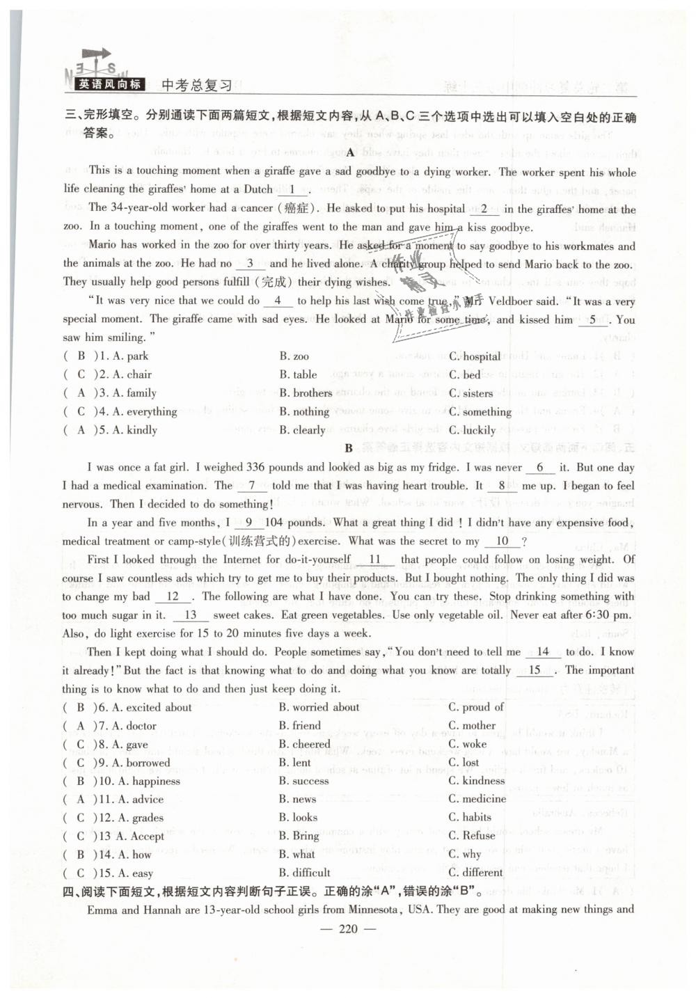 2019年英語風(fēng)向標(biāo)中考總復(fù)習(xí)加強創(chuàng)新版 第220頁