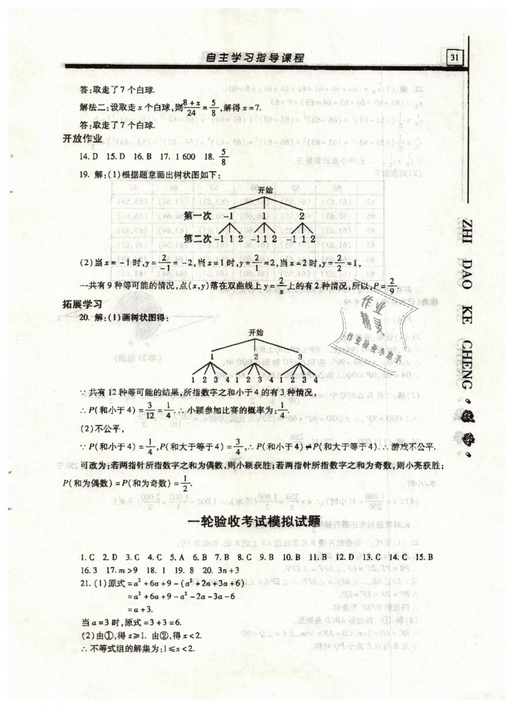 2019年自主学习指导课程九年级数学下册 第31页