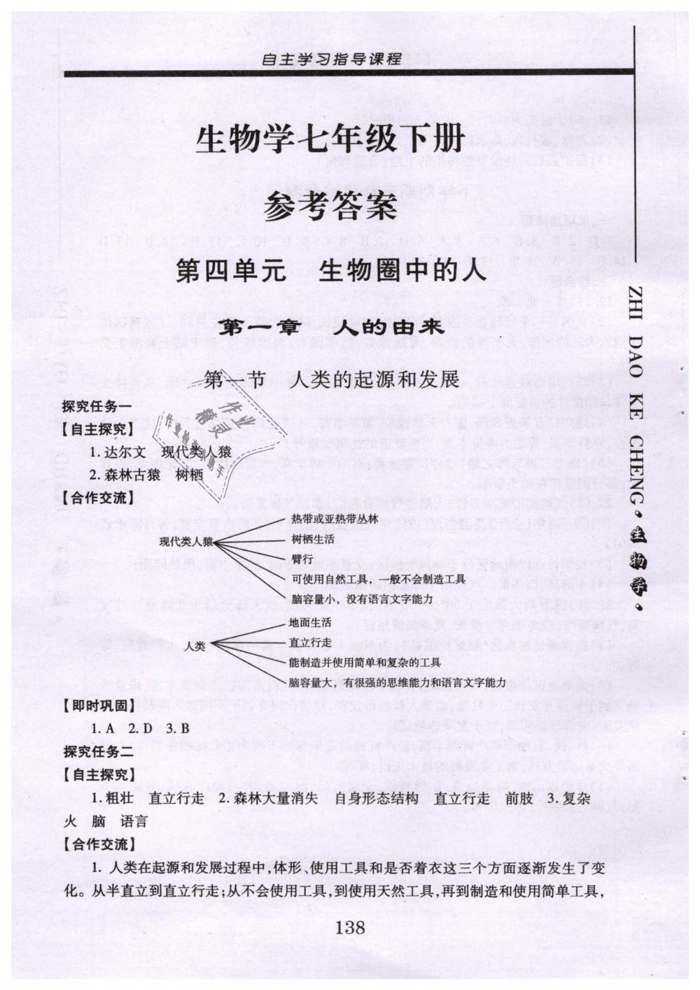 2019年自主學(xué)習(xí)指導(dǎo)課程七年級(jí)生物學(xué)下冊(cè)人教版 第1頁(yè)