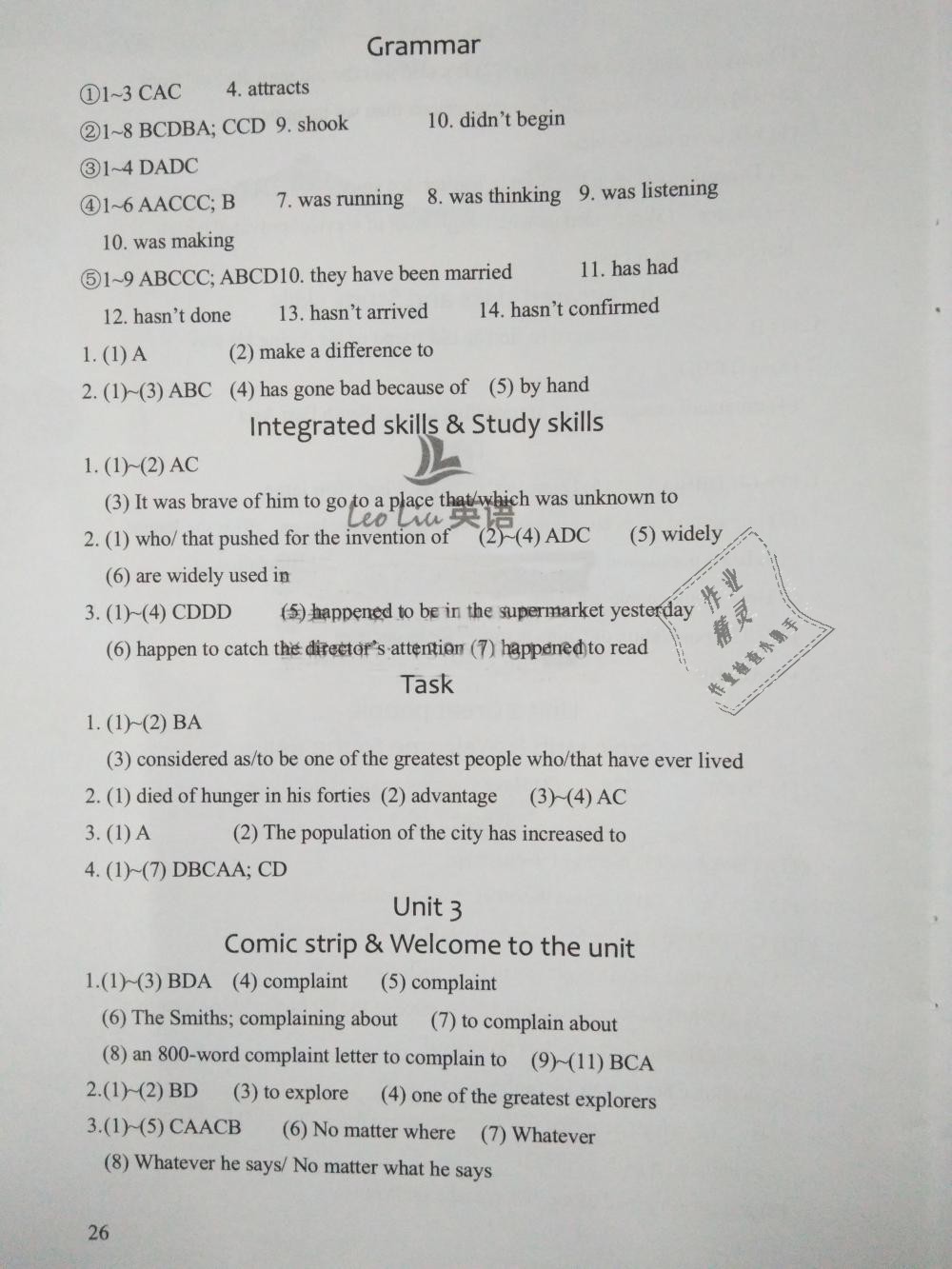 2019年LeoLiu中學(xué)英語課課練單元練課本梳理九年級(jí)下冊(cè)譯林版 第26頁