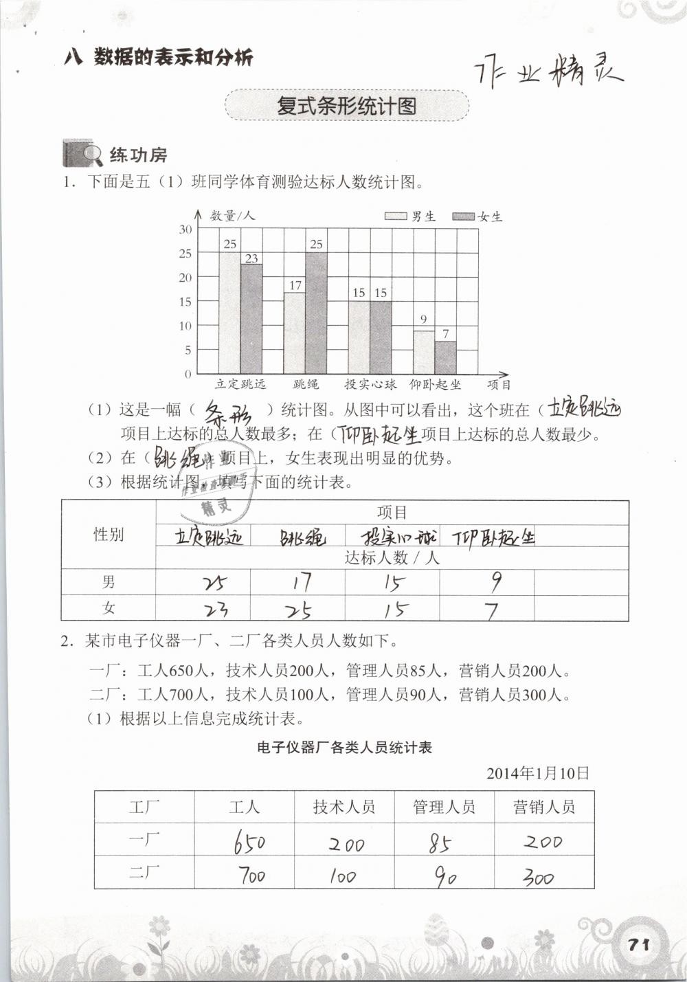 2019年知识与能力训练五年级数学下册北师大版A版 参考答案第71页