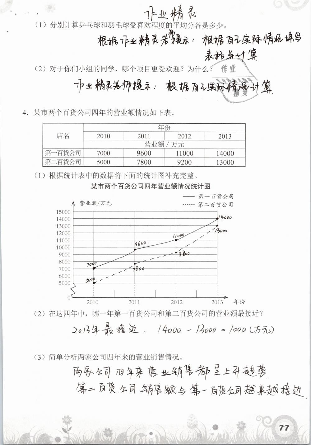 2019年知识与能力训练五年级数学下册北师大版A版 参考答案第77页