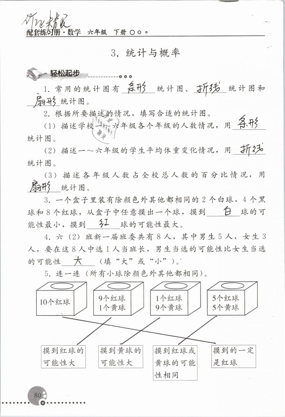 2019年配套練習(xí)冊六年級數(shù)學(xué)下冊人教版人民教育出版社 第80頁