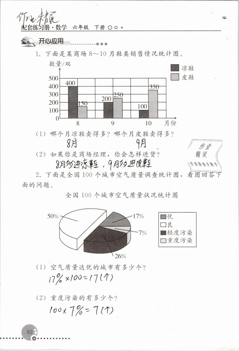 2019年配套練習(xí)冊(cè)六年級(jí)數(shù)學(xué)下冊(cè)人教版人民教育出版社 第82頁(yè)