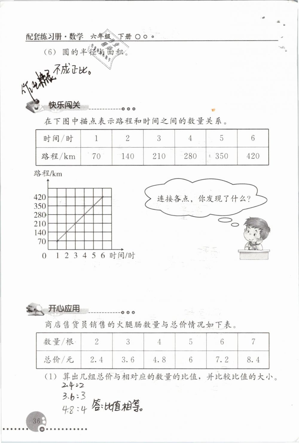 2019年配套練習(xí)冊六年級(jí)數(shù)學(xué)下冊人教版人民教育出版社 第36頁