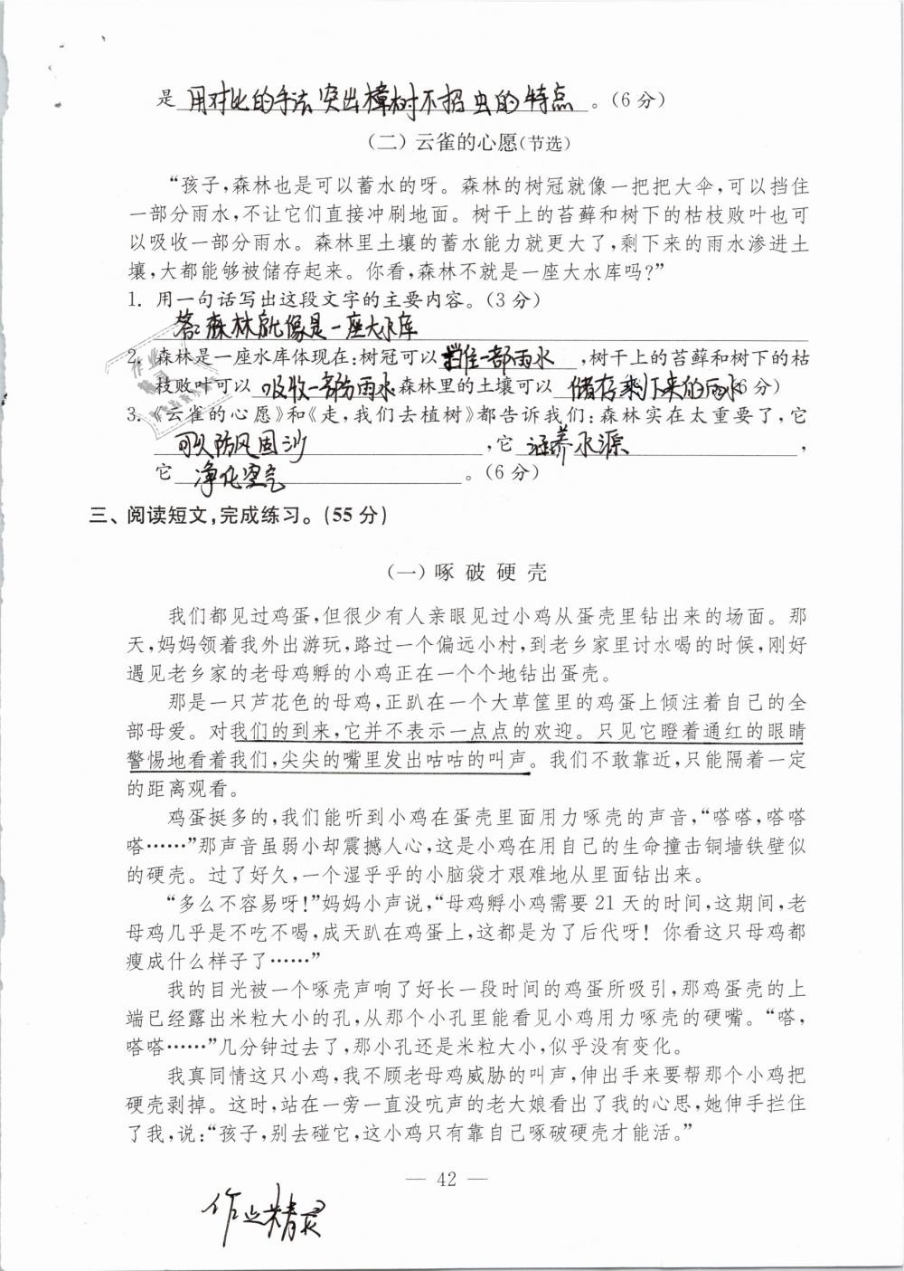 2019年练习与测试检测卷小学语文四年级下册苏教版 参考答案第42页