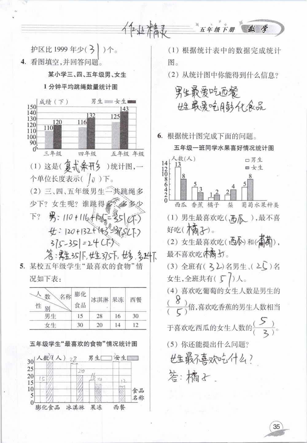 2019年數(shù)學(xué)配套練習(xí)冊(cè)小學(xué)五年級(jí)下冊(cè)青島版青島出版社 第35頁