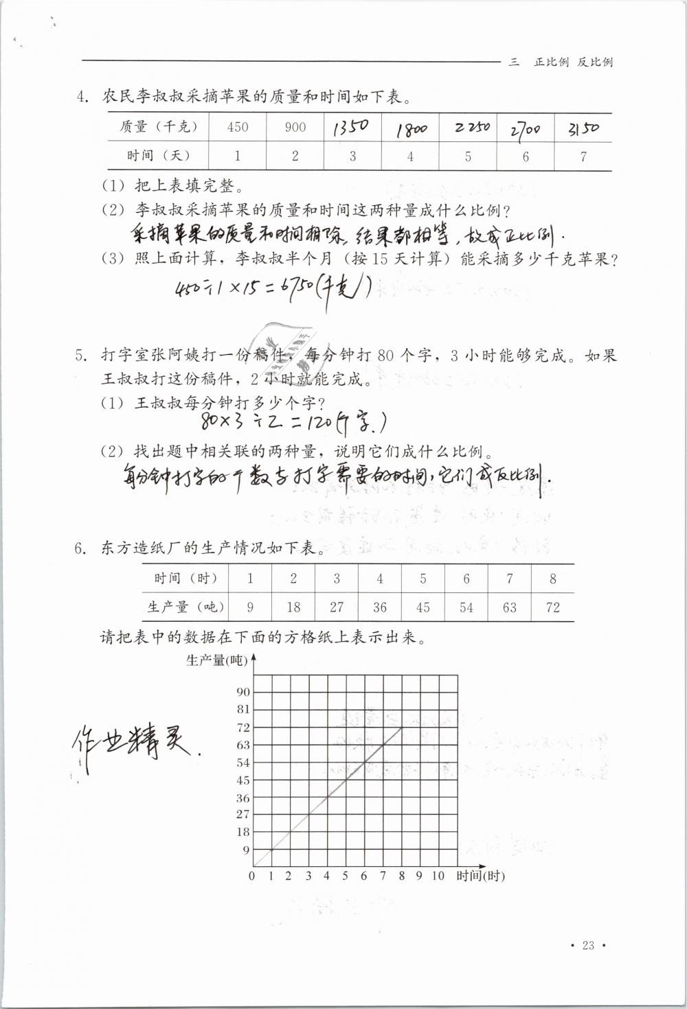 2019年同步练习册六年级数学下册冀教版河北教育出版社 参考答案第23页