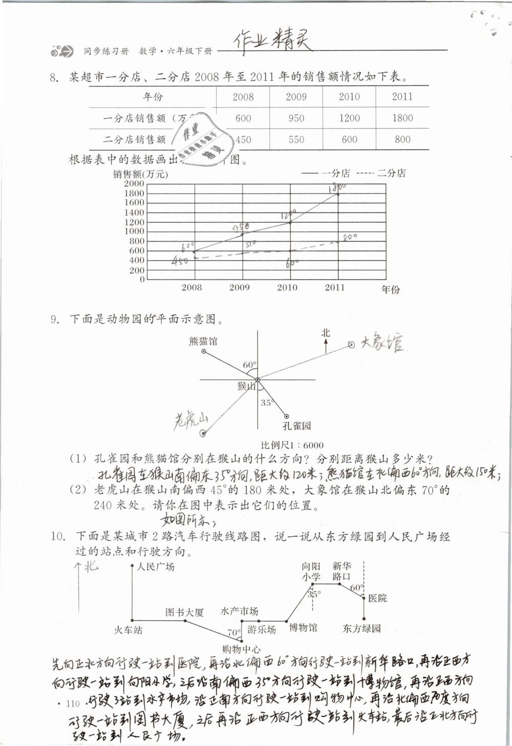 2019年同步练习册六年级数学下册冀教版河北教育出版社 参考答案第110页