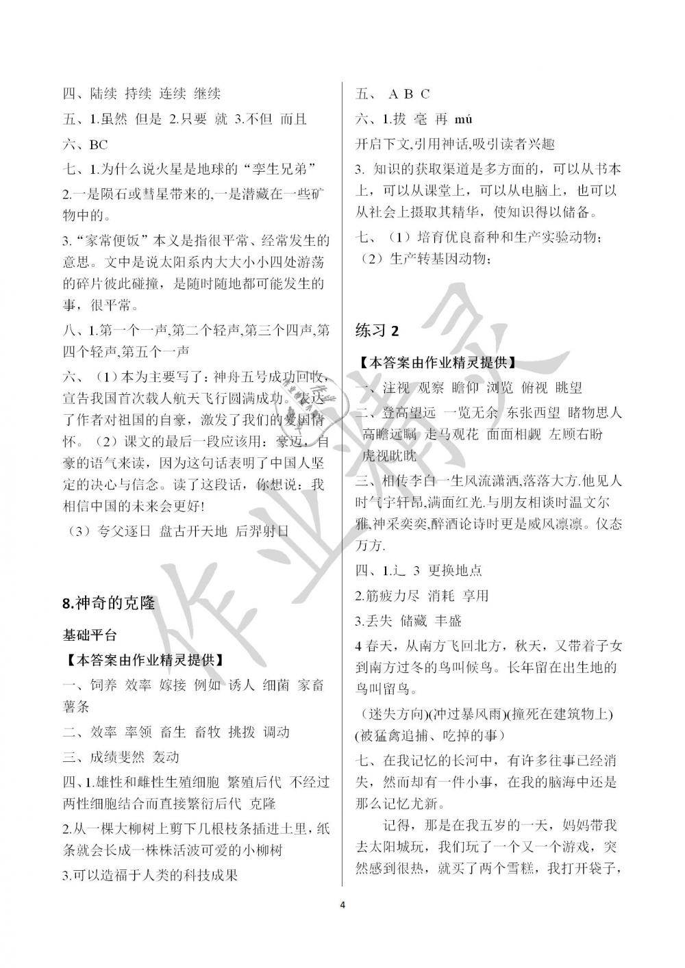 2019年新編基礎(chǔ)訓練五年級語文下冊蘇教版黃山書社 參考答案第4頁