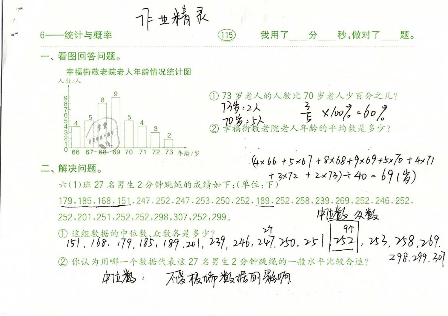 2019年口算題卡計算加應用六年級數(shù)學下冊人教版齊魯書社 參考答案第115頁