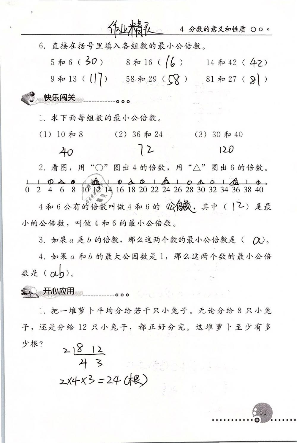 2019年配套练习册五年级数学下册人教版人民教育出版社 第51页