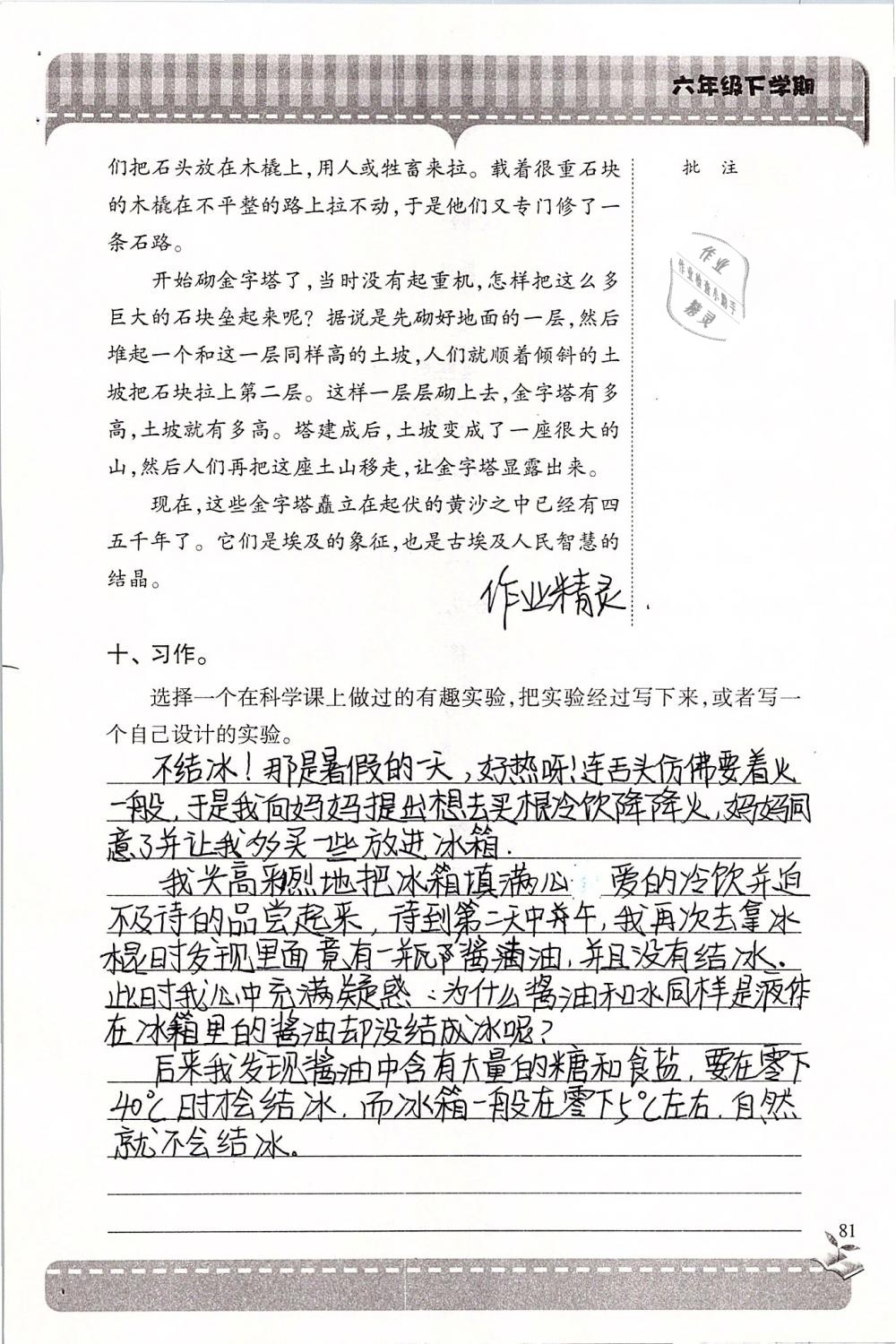 2019年新课堂同步学习与探究六年级语文下学期苏教版 参考答案第81页