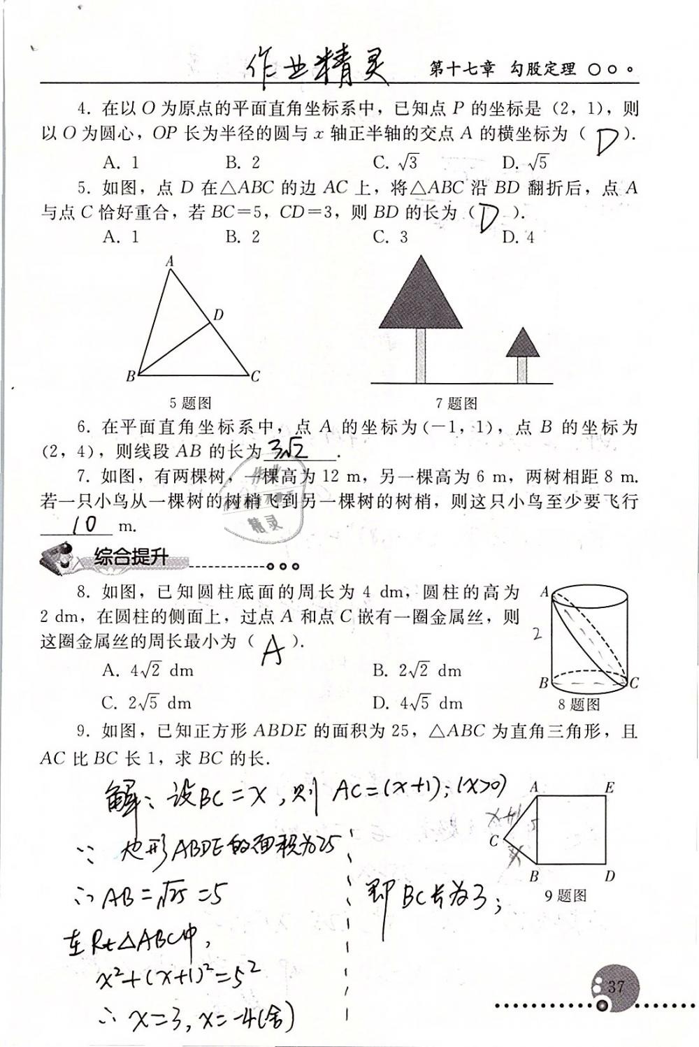 2019年配套練習(xí)冊(cè)八年級(jí)數(shù)學(xué)下冊(cè)人教版人民教育出版社 參考答案第37頁