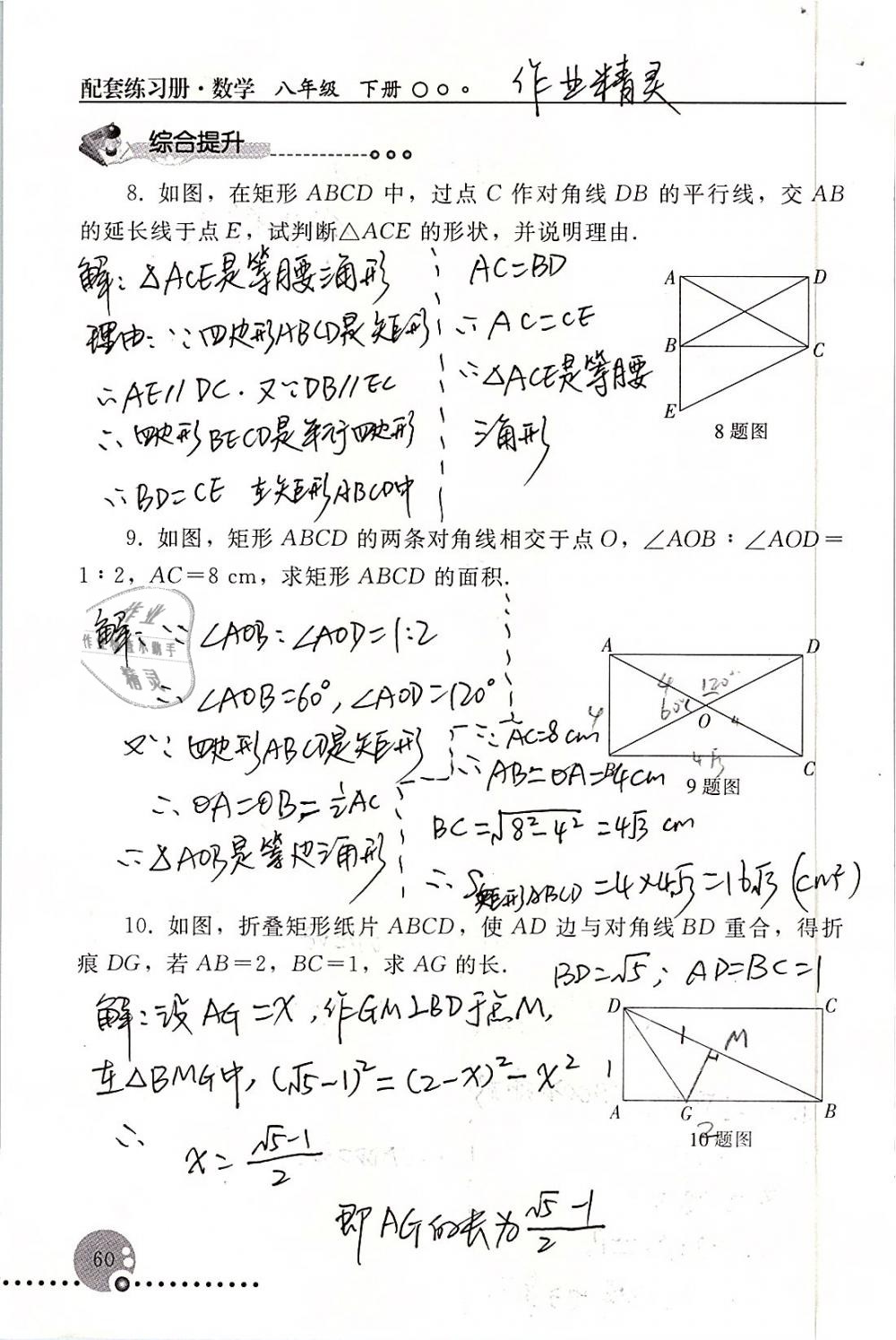 2019年配套練習(xí)冊八年級數(shù)學(xué)下冊人教版人民教育出版社 參考答案第60頁