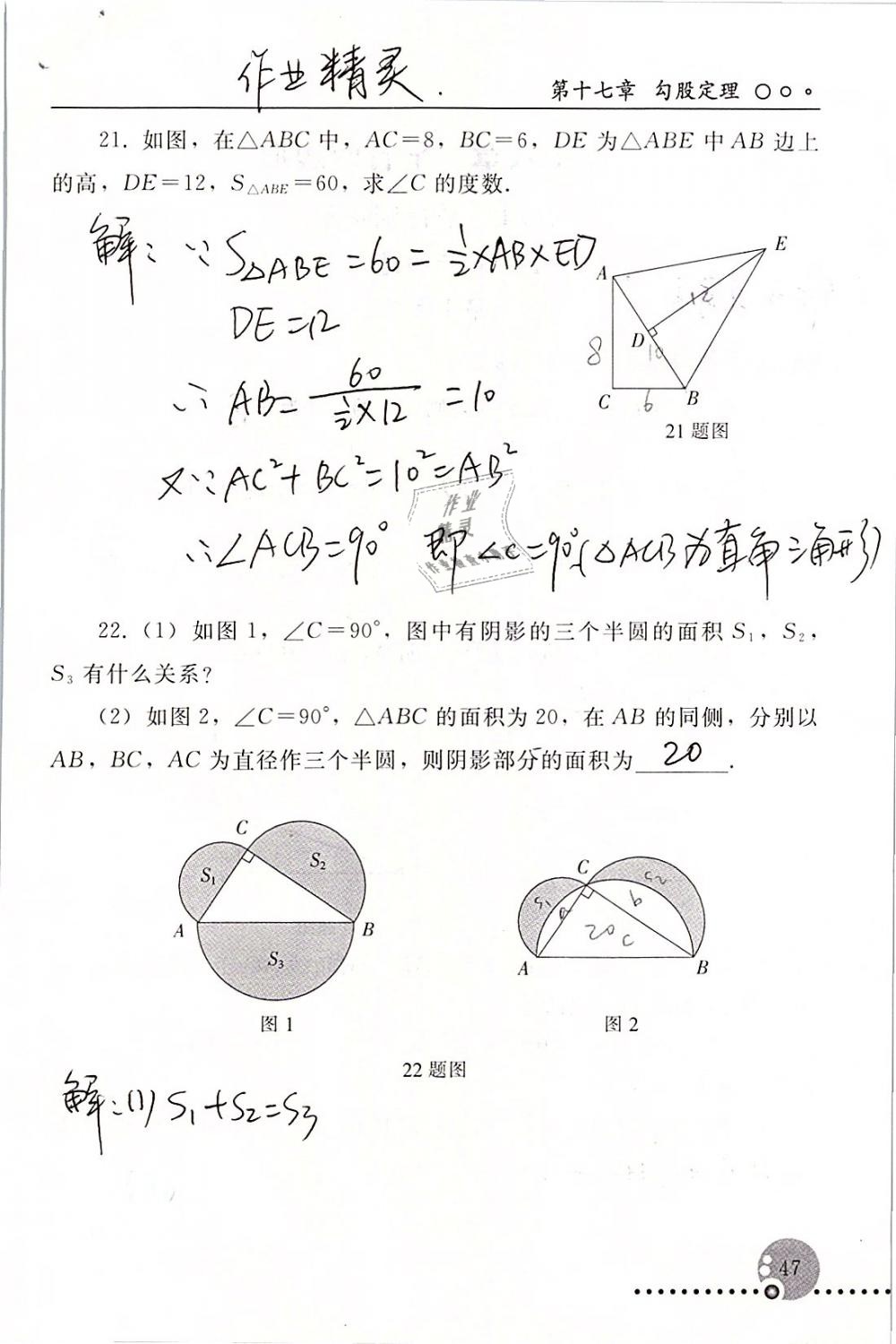 2019年配套練習(xí)冊八年級數(shù)學(xué)下冊人教版人民教育出版社 參考答案第47頁