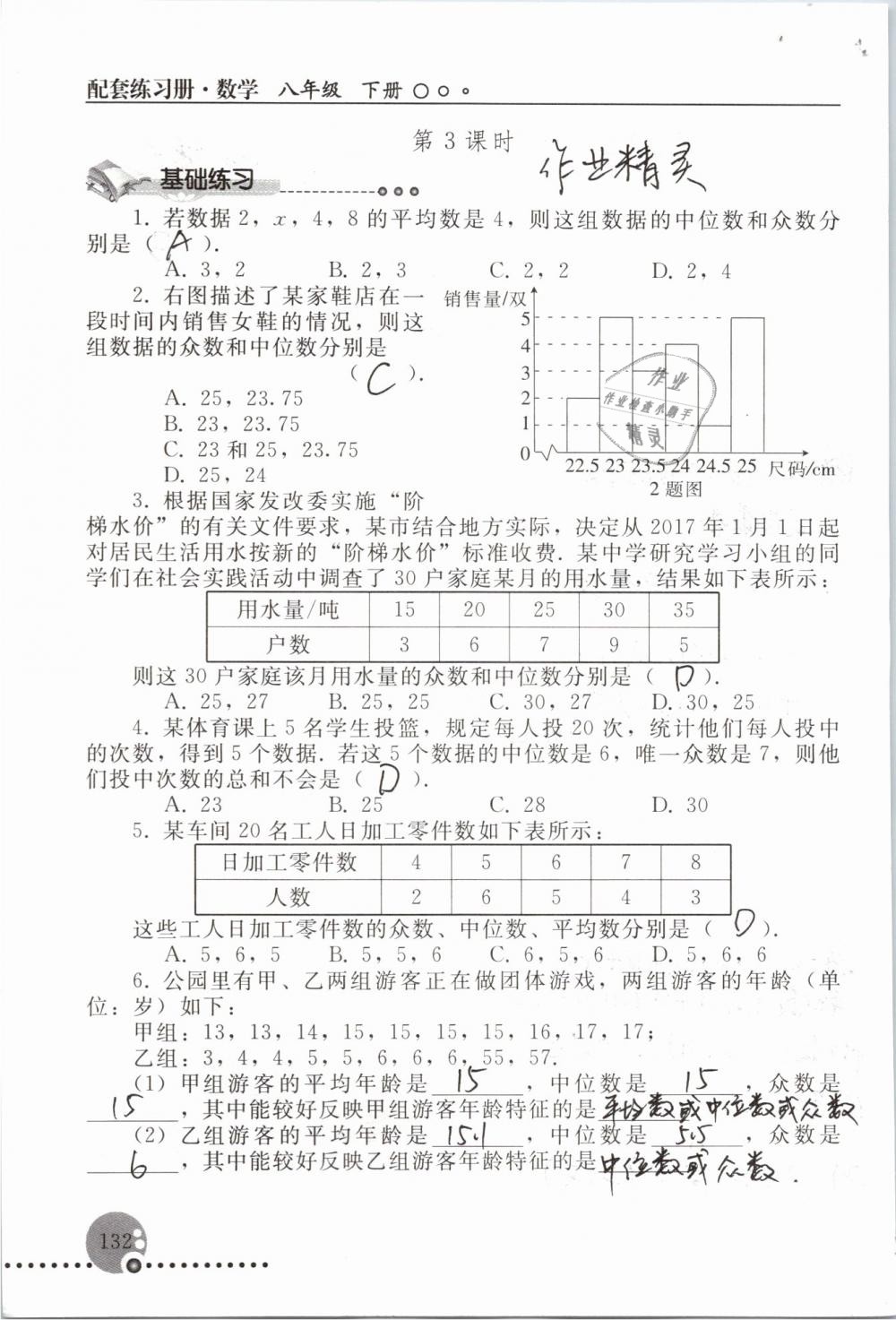 2019年配套練習冊八年級數(shù)學下冊人教版人民教育出版社 參考答案第132頁