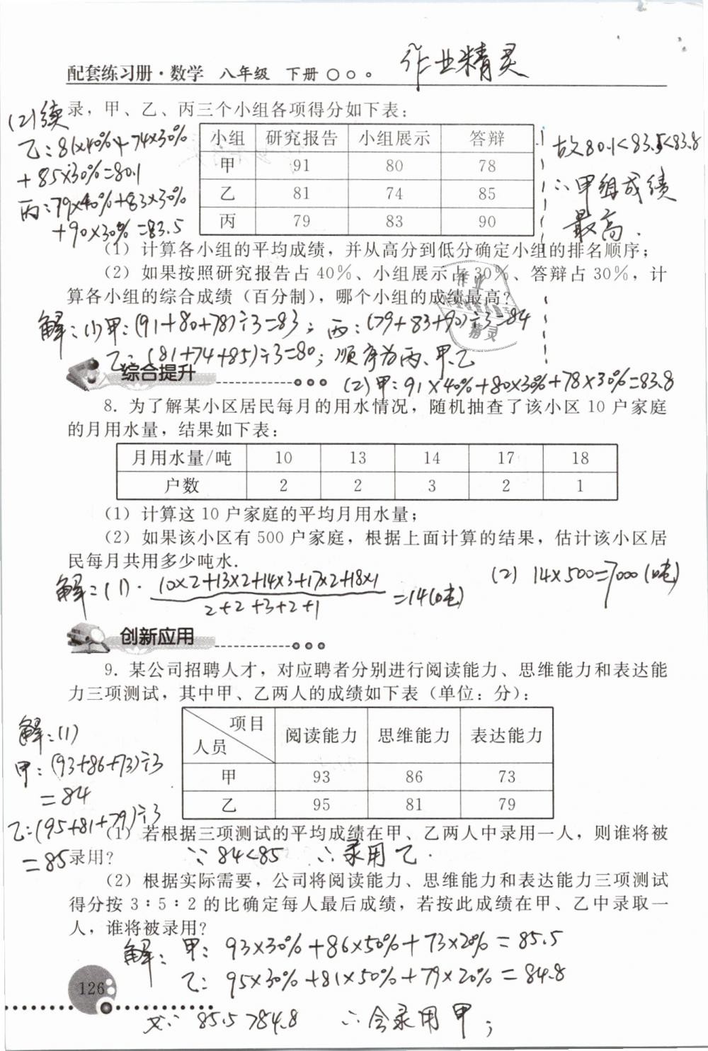 2019年配套練習(xí)冊八年級數(shù)學(xué)下冊人教版人民教育出版社 參考答案第126頁