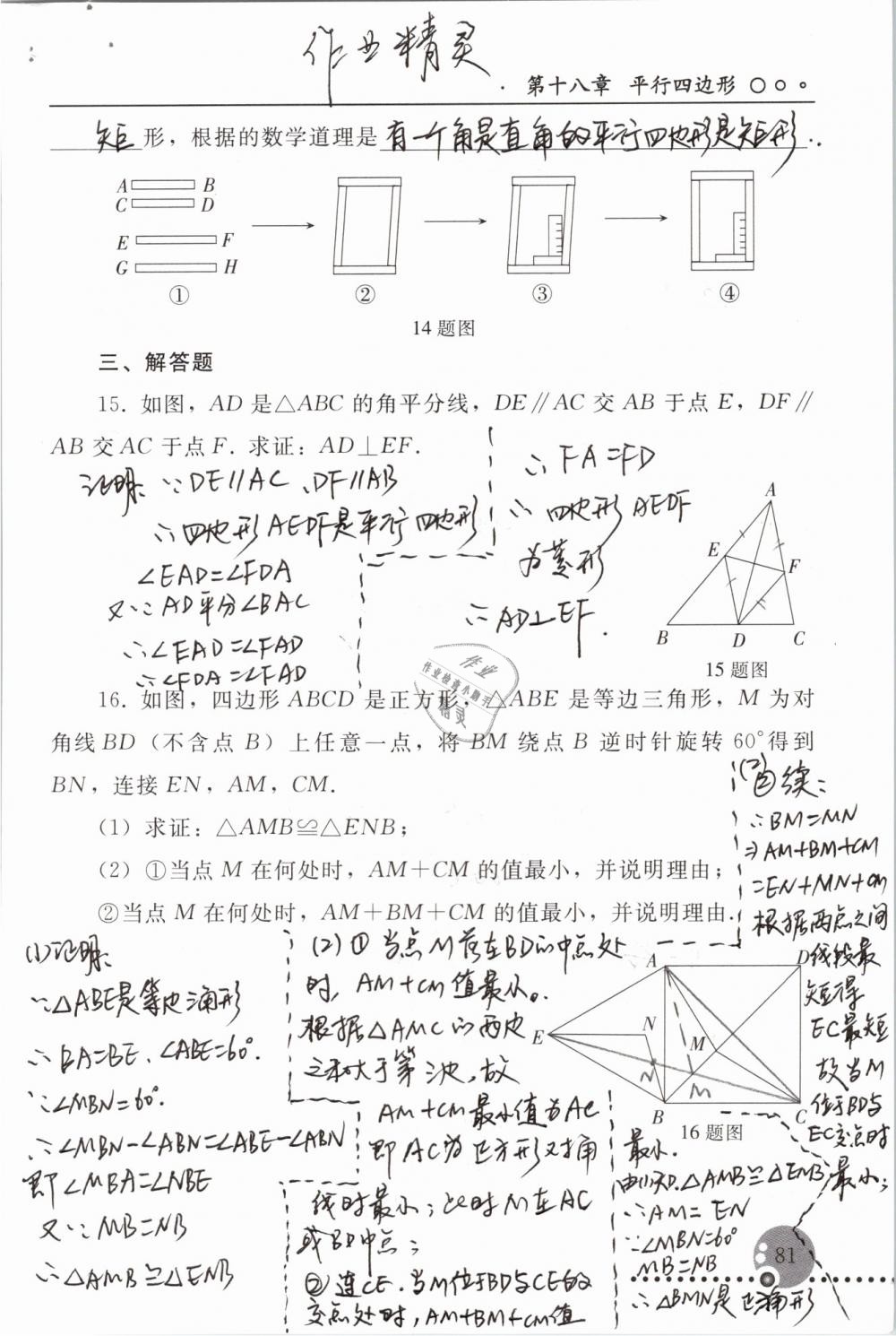 2019年配套練習(xí)冊八年級數(shù)學(xué)下冊人教版人民教育出版社 參考答案第81頁