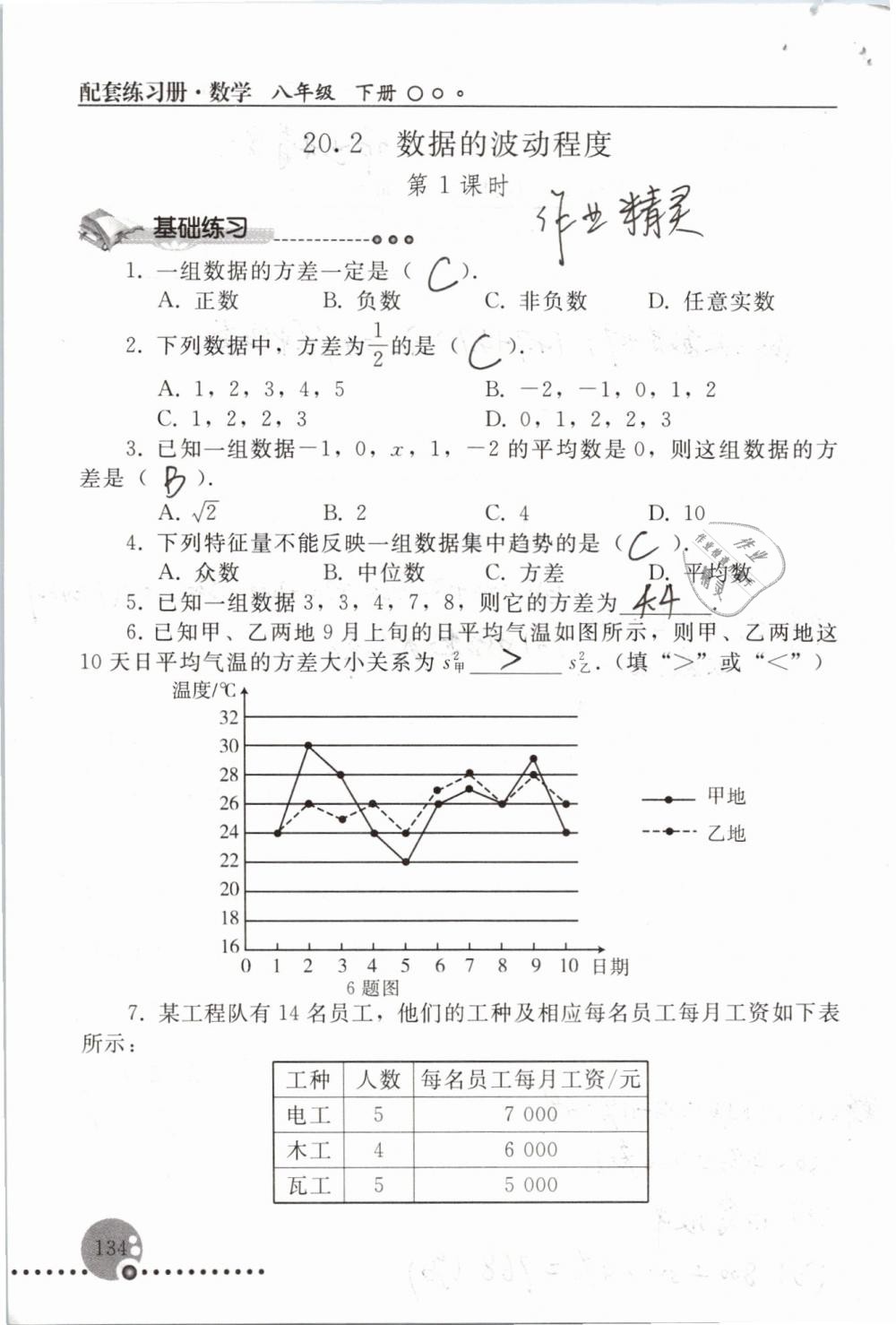 2019年配套練習(xí)冊八年級數(shù)學(xué)下冊人教版人民教育出版社 參考答案第134頁