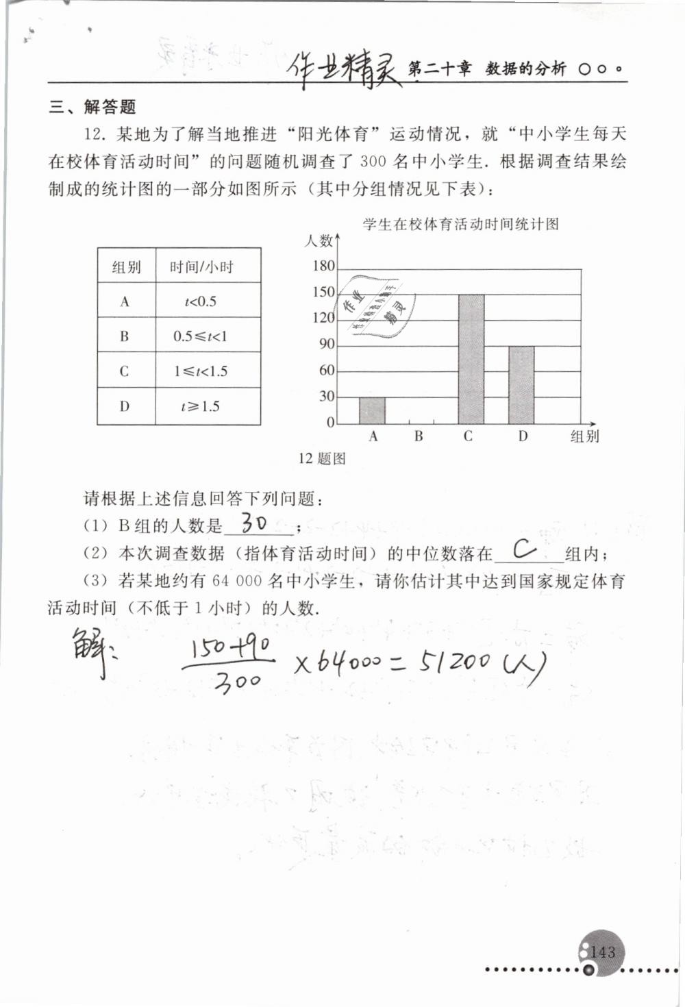 2019年配套練習(xí)冊(cè)八年級(jí)數(shù)學(xué)下冊(cè)人教版人民教育出版社 參考答案第143頁