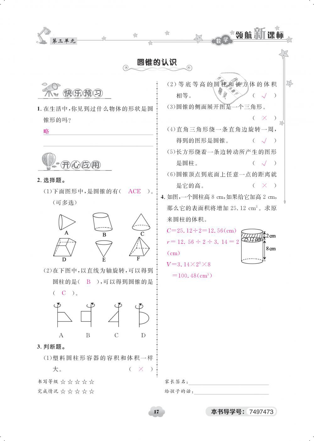 2019年領(lǐng)航新課標(biāo)練習(xí)冊(cè)六年級(jí)數(shù)學(xué)下冊(cè)人教版 第17頁(yè)