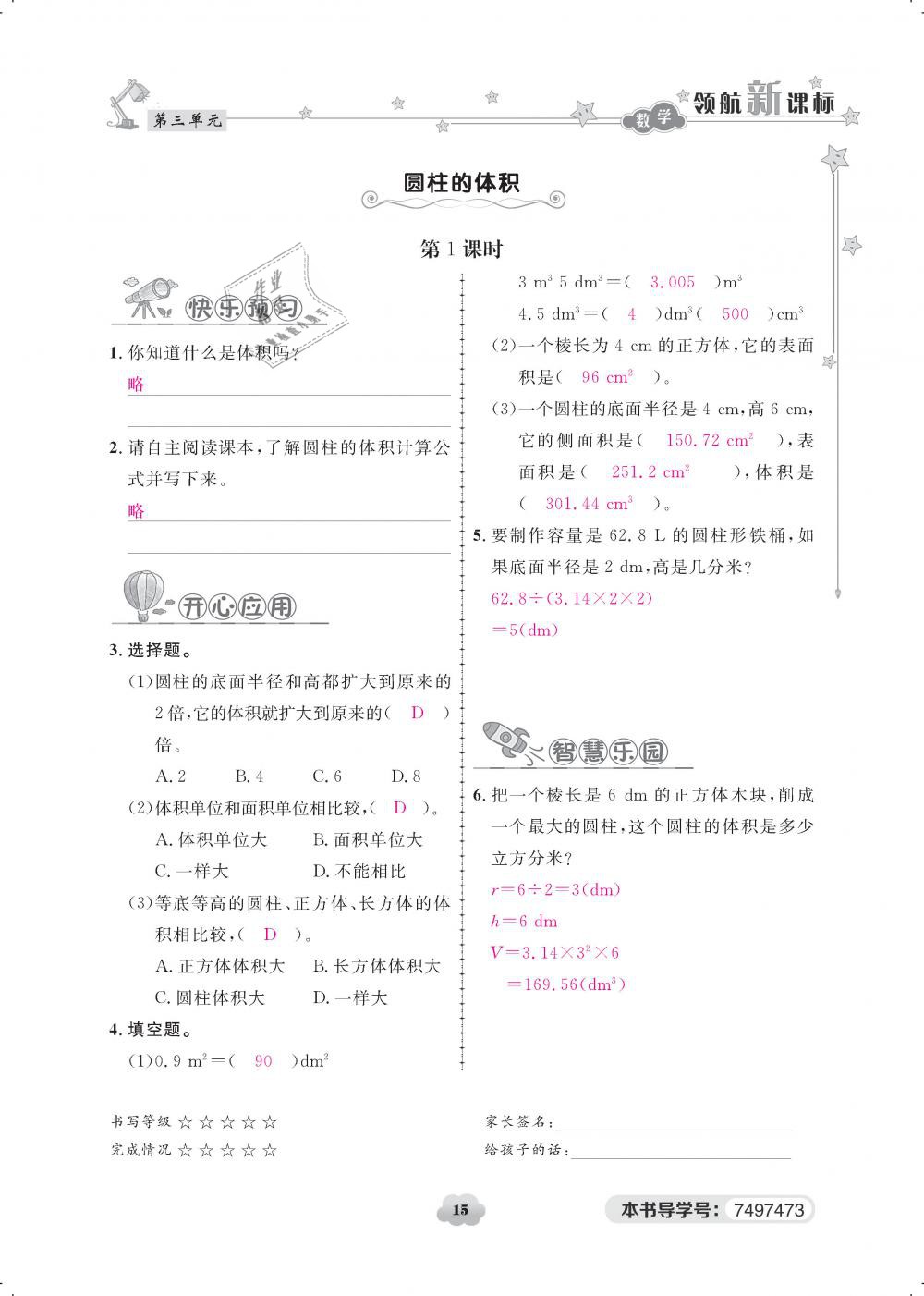 2019年領(lǐng)航新課標練習冊六年級數(shù)學下冊人教版 第15頁