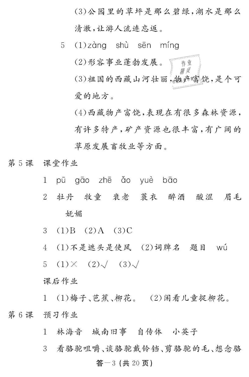 2019年作業(yè)本五年級語文下冊人教版江西教育出版社 第3頁