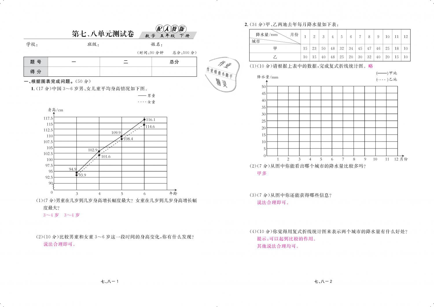 2019年领航新课标练习册五年级数学下册人教版 第81页