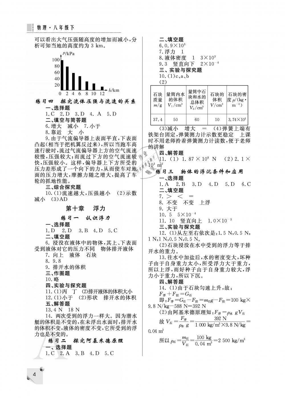 2019年课堂练习册八年级物理下册A版 第4页