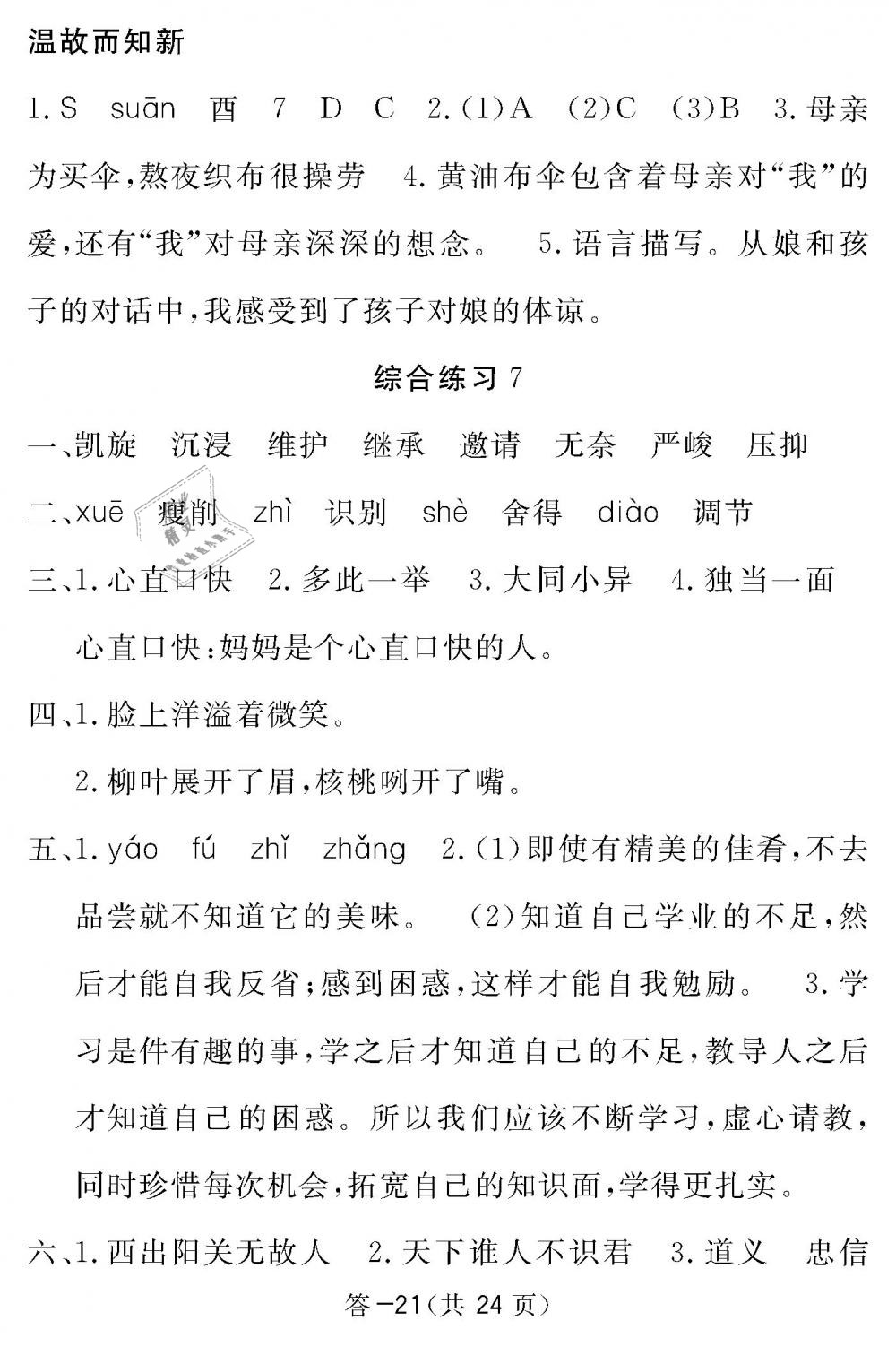 2019年語文作業(yè)本六年級下冊北師大版江西教育出版社 第21頁