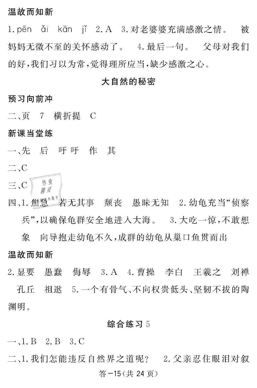 2019年語(yǔ)文作業(yè)本六年級(jí)下冊(cè)北師大版江西教育出版社 第15頁(yè)