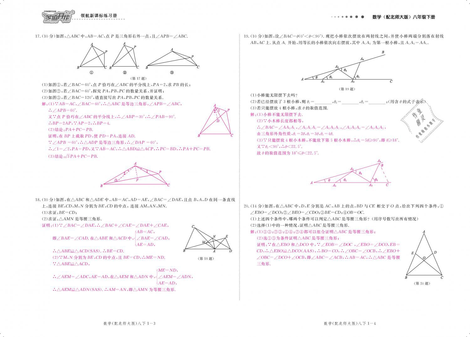 2019年領(lǐng)航新課標(biāo)練習(xí)冊八年級(jí)數(shù)學(xué)下冊北師大版 第120頁