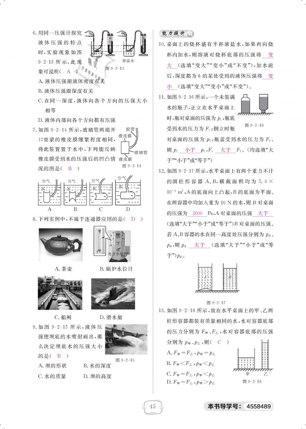 2019年領航新課標練習冊八年級物理下冊人教版 第45頁