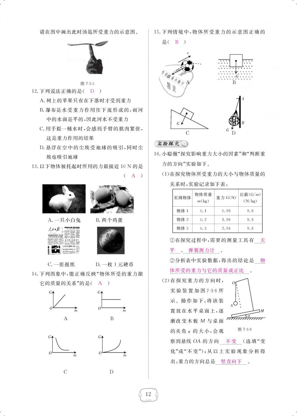 2019年領(lǐng)航新課標練習冊八年級物理下冊人教版 第12頁