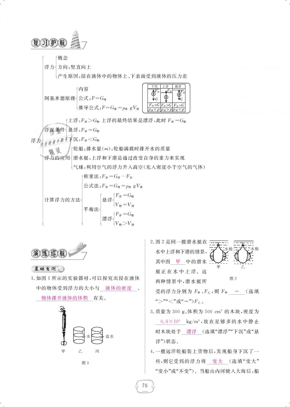 2019年領(lǐng)航新課標(biāo)練習(xí)冊八年級物理下冊人教版 第78頁