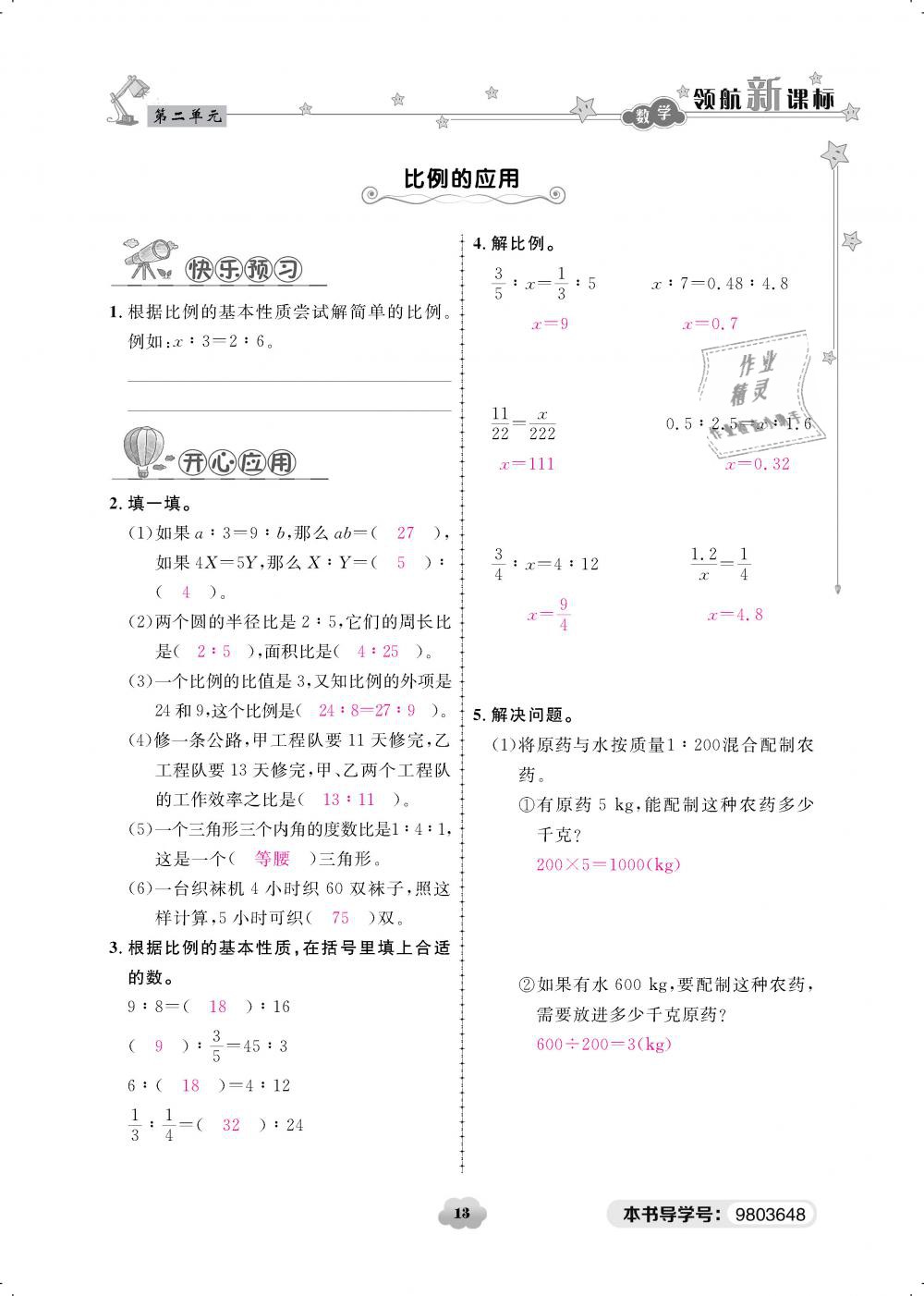 2019年領(lǐng)航新課標(biāo)練習(xí)冊六年級數(shù)學(xué)下冊北師大版 第13頁