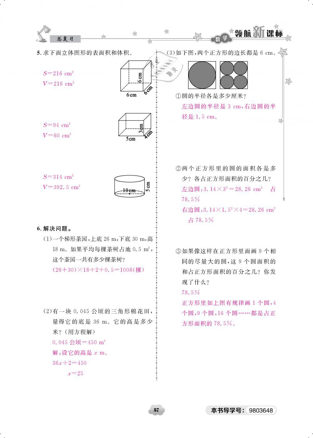 2019年領航新課標練習冊六年級數(shù)學下冊北師大版 第57頁