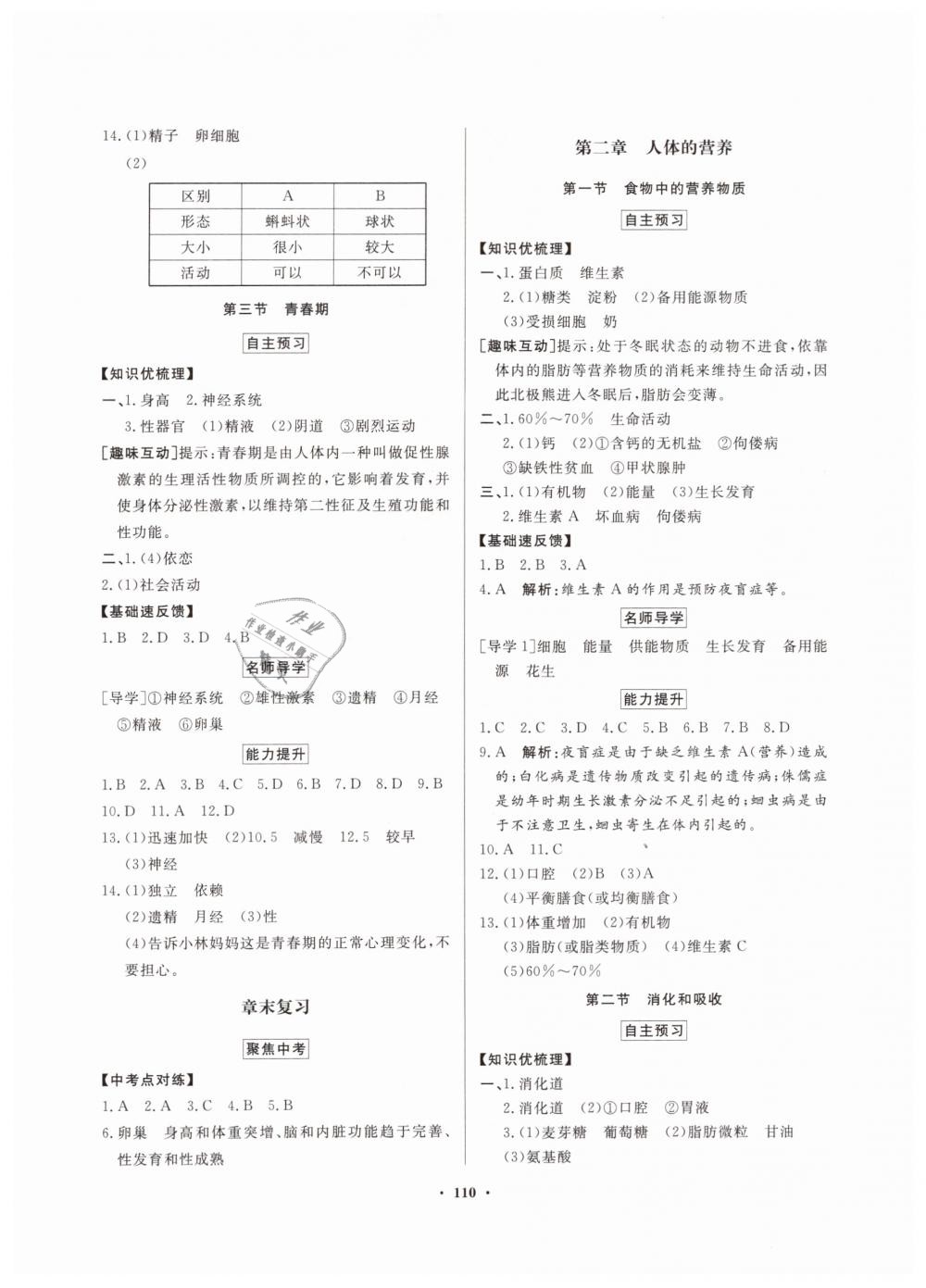 2019年同步导学与优化训练七年级生物学下册人教版 第2页