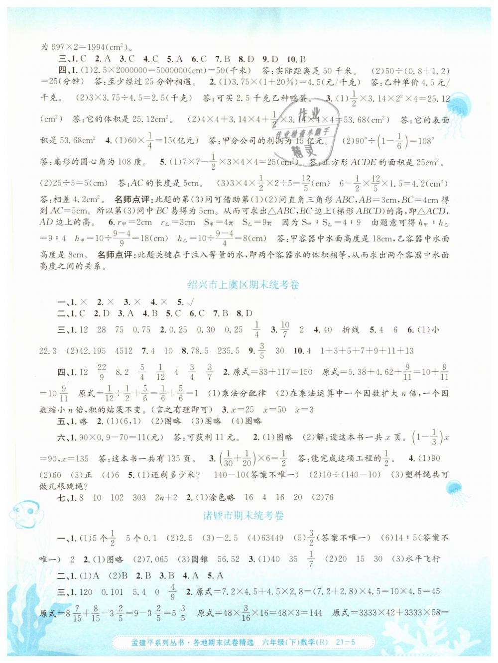 2019年孟建平各地期末試卷精選六年級(jí)數(shù)學(xué)下冊人教版 第5頁