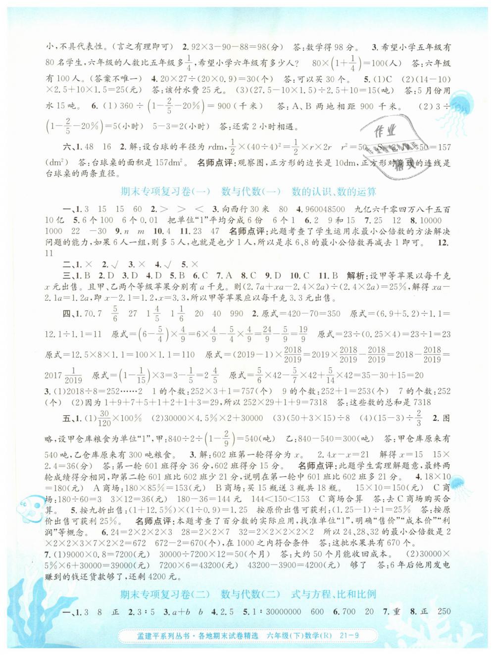 2019年孟建平各地期末試卷精選六年級數(shù)學(xué)下冊人教版 第9頁