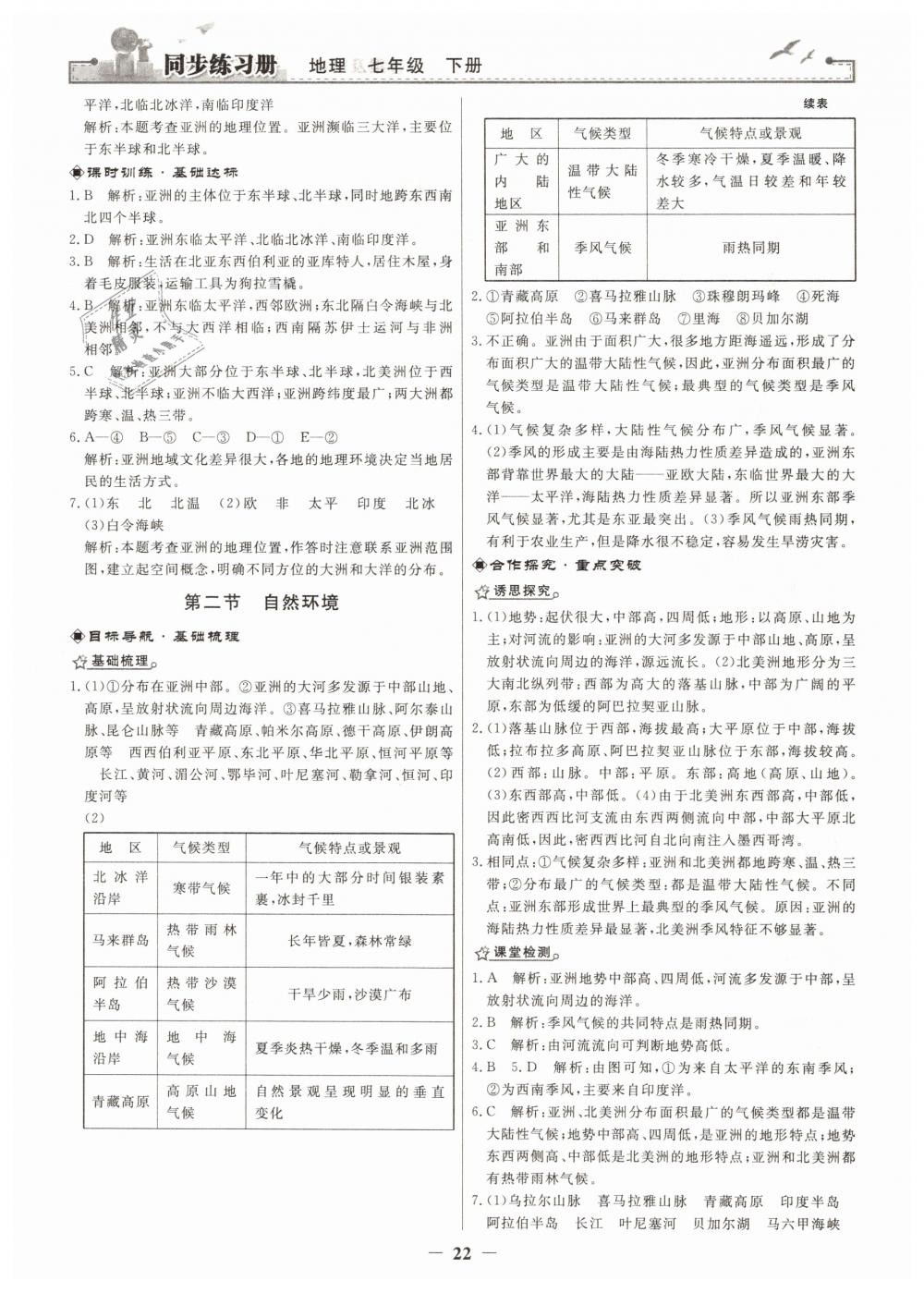 2019年同步练习册七年级地理下册人教版人民教育出版社 第2页