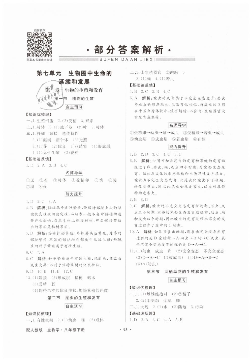 2019年同步導(dǎo)學(xué)與優(yōu)化訓(xùn)練八年級生物學(xué)下冊人教版 第1頁