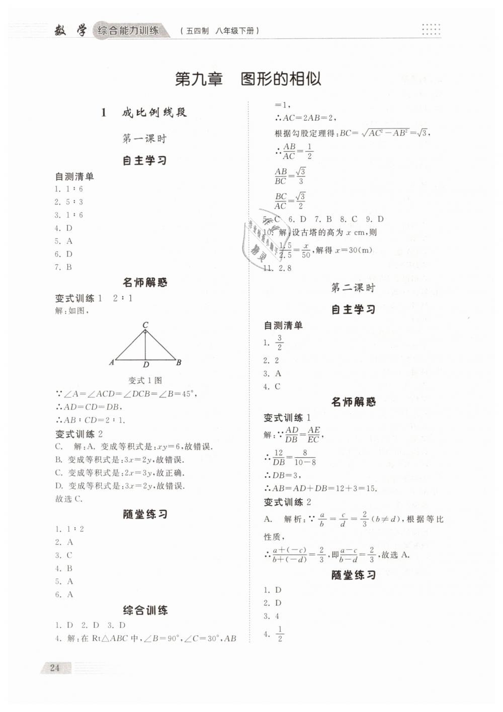 2019年綜合能力訓(xùn)練八年級(jí)數(shù)學(xué)下冊(cè)魯教版五四制 第23頁