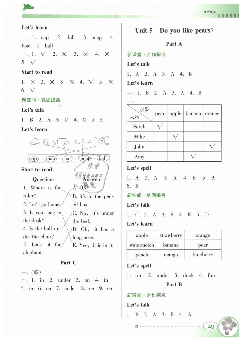 2019年南方新課堂金牌學(xué)案三年級(jí)英語(yǔ)下冊(cè)人教版PEP版 第4頁(yè)