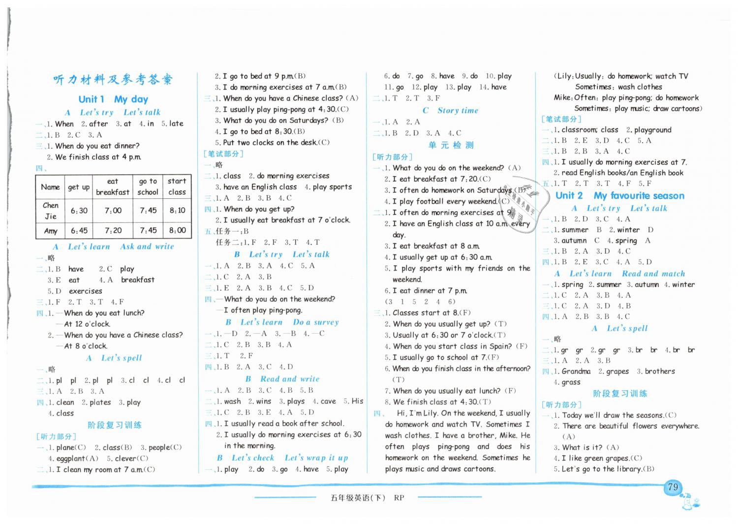 2019年黃岡小狀元作業(yè)本五年級英語下冊人教PEP版廣東專版 第1頁