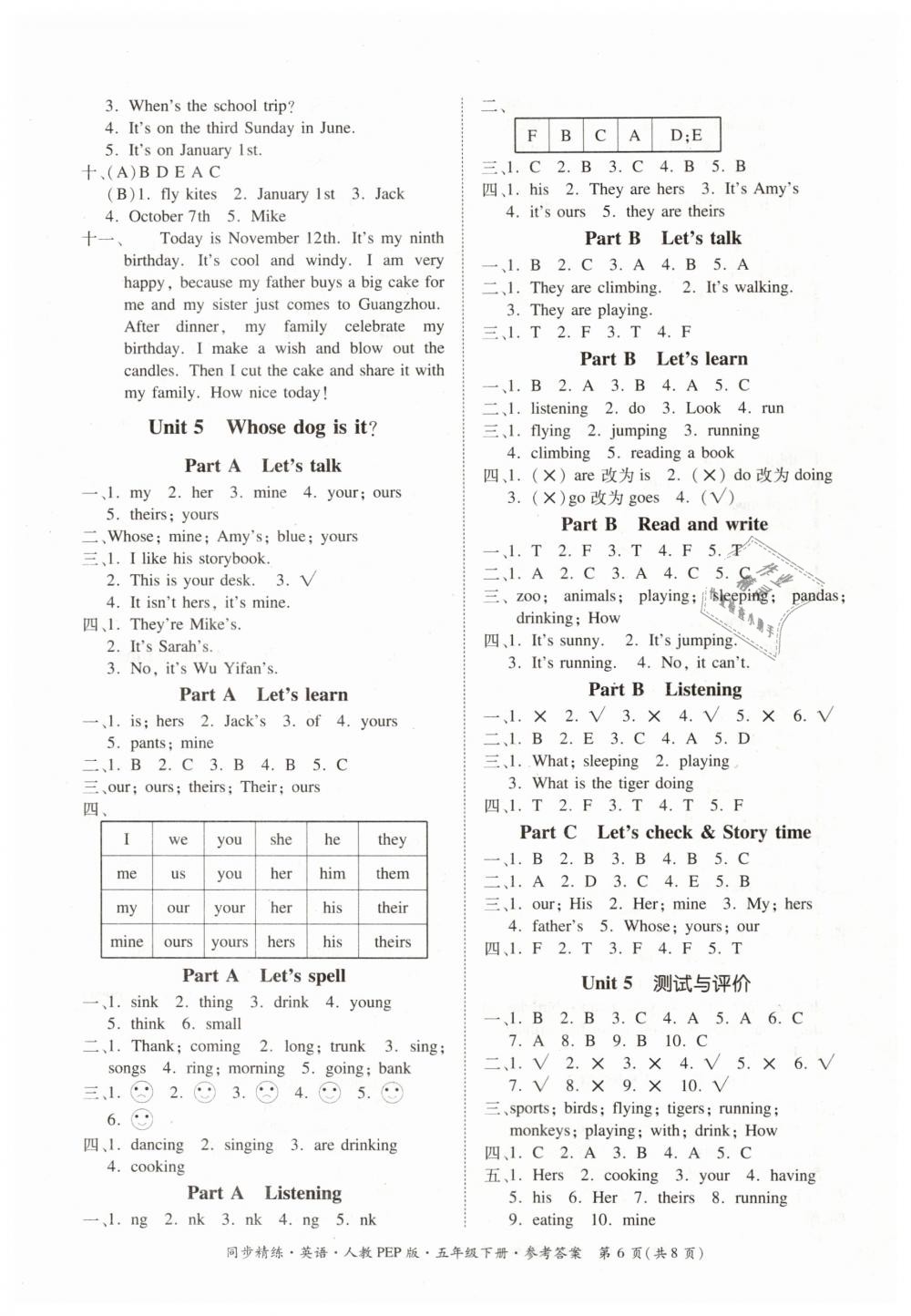 2019年同步精練五年級英語下冊人教PEP版 第6頁