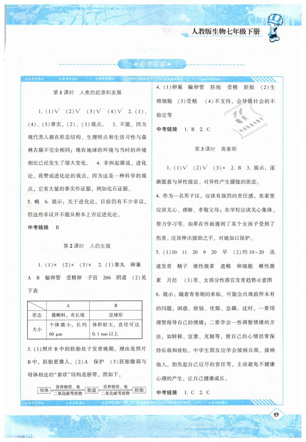 2019年課程基礎訓練七年級生物下冊人教版湖南少年兒童出版社 第1頁